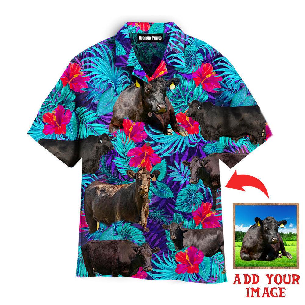 Black Angus Blue Neon Tropical Cattle Lovers Custom Hawaiian Shirt | For Men & Women | HWP1169