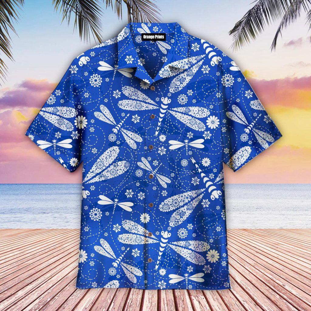 Blue Floral Dragonfly Hawaiian Shirt | For Men & Women | WT6472