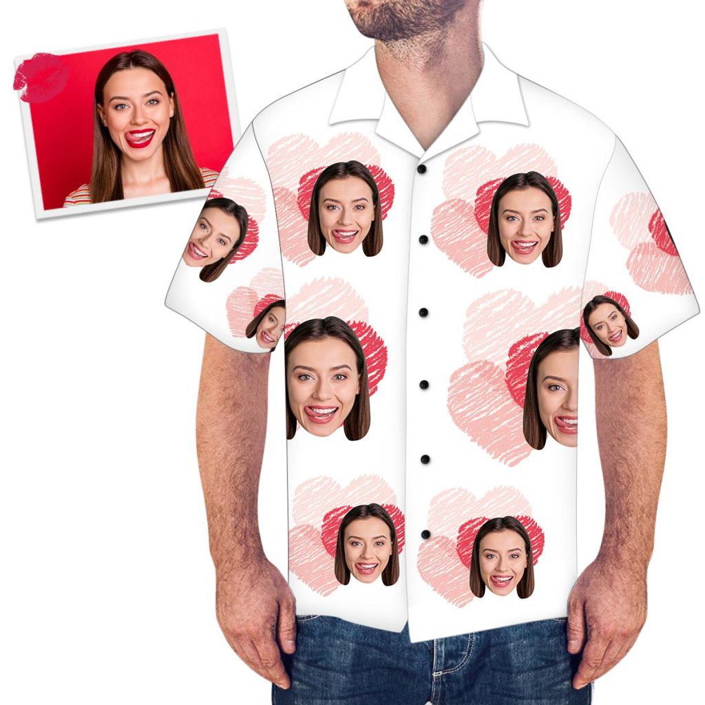 Custom Face Love Heart Men's Valentine Custom Hawaiian Shirt | For Men & Women | HWP1054