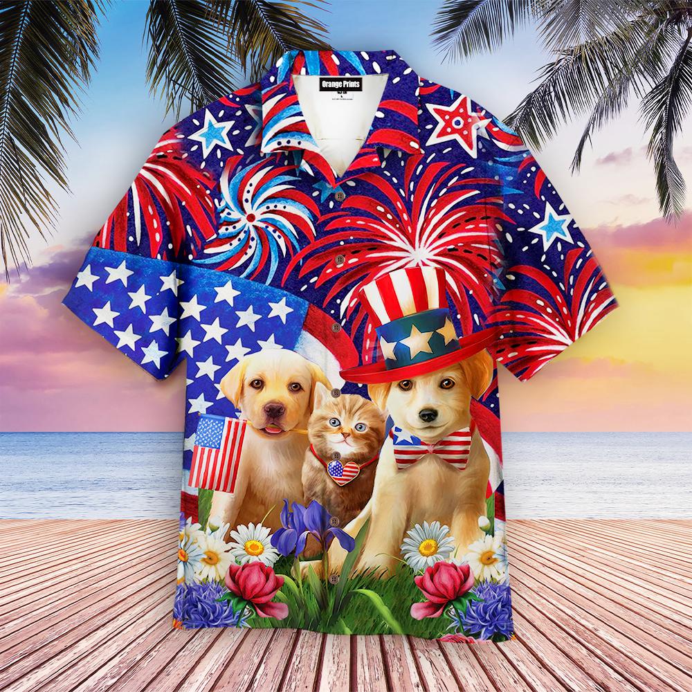 Dogs Love American Flag Firework Hawaiian Shirt | For Men & Women | WT4065