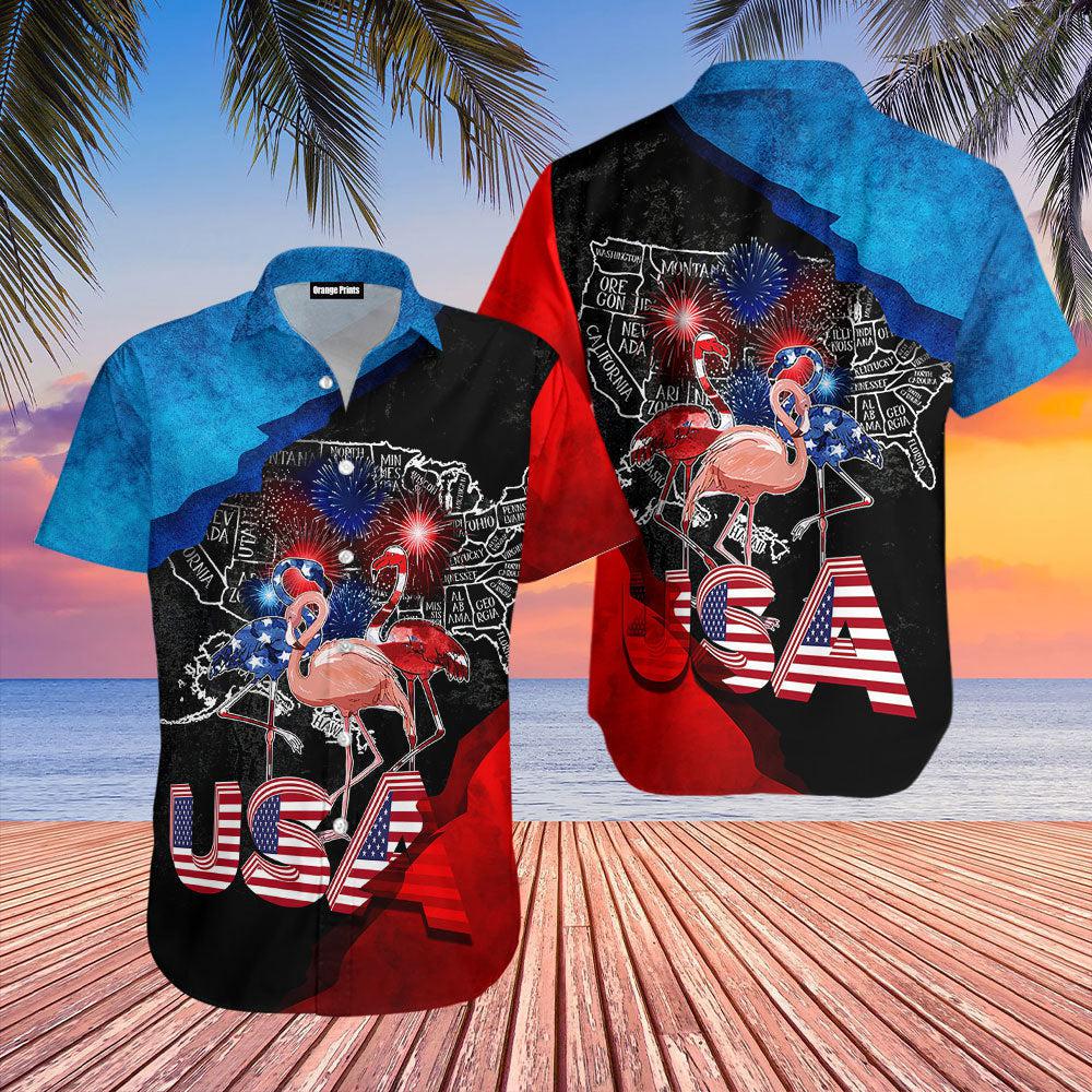 Flamingo American Flag Firework Hawaiian Shirt | For Men & Women | WT9057