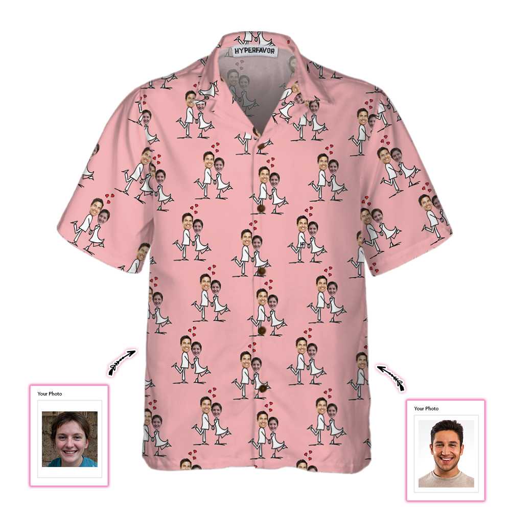 Funny Custom Face Valentine Couple Custom Hawaiian Shirt | For Men &amp; Women | HWP1008