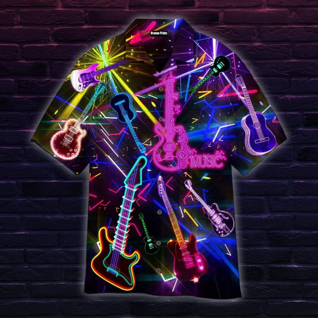 Guitar Neon Music Art Hawaiian Shirt | For Men &amp; Women | WT1764