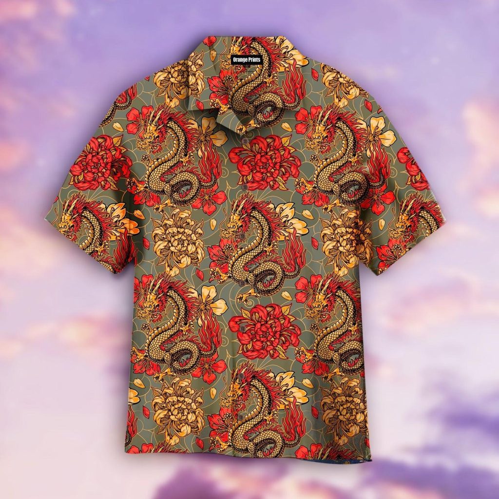 Japanese Fantasy Dragon Sakura Flowers Hawaiian Shirt | For Men & Women | WT2042