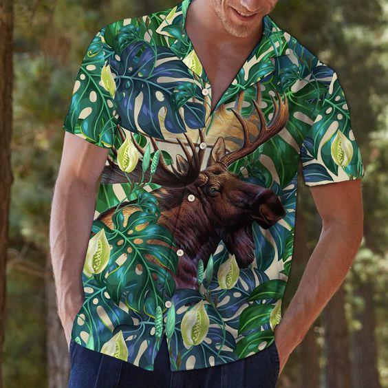 Moose Tropical Leaves Hawaiian Shirt | For Men & Women | HW6340