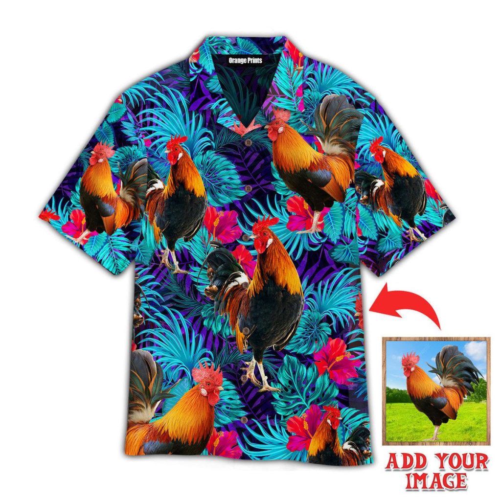 Rooster Blue Neon Tropical Custom Hawaiian Shirt | For Men & Women | HWP1211