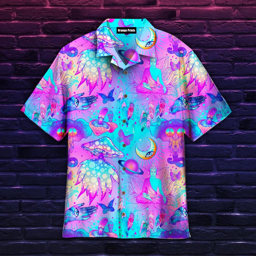 Trippy Hippie Mushrooms Neon Peace Hawaiian Shirt | For Men & Women | WT3030