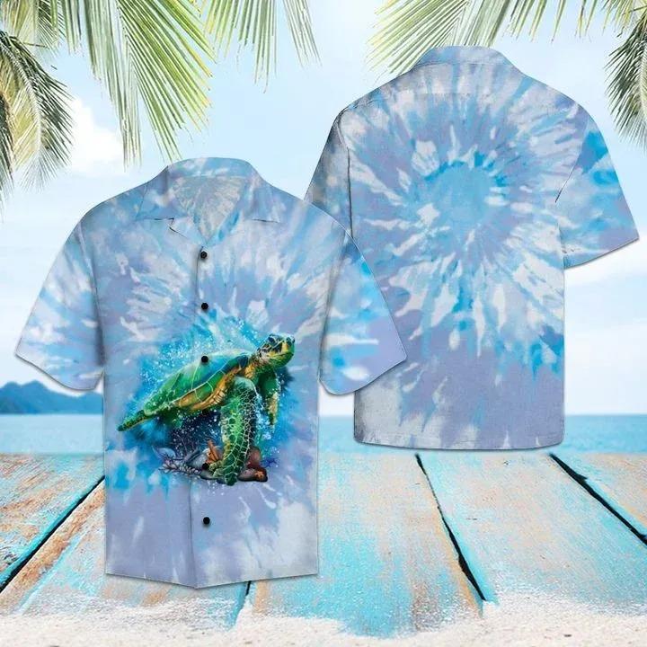 Turtle Blue Tie Dye Hawaiian Shirt | For Men &amp; Women | HW1537