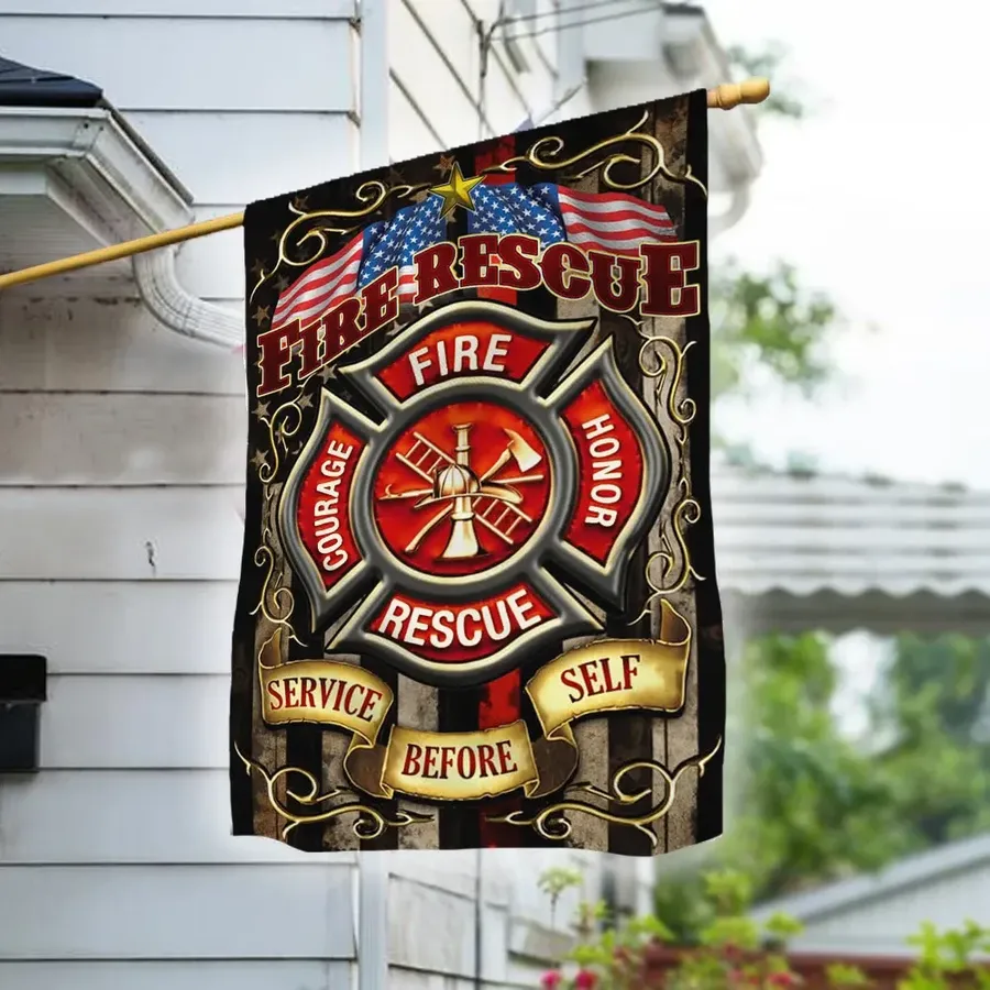 Firefighter Veterans House Flag | Flax Polyester | Waterproof | Machine Washable | HF2848
