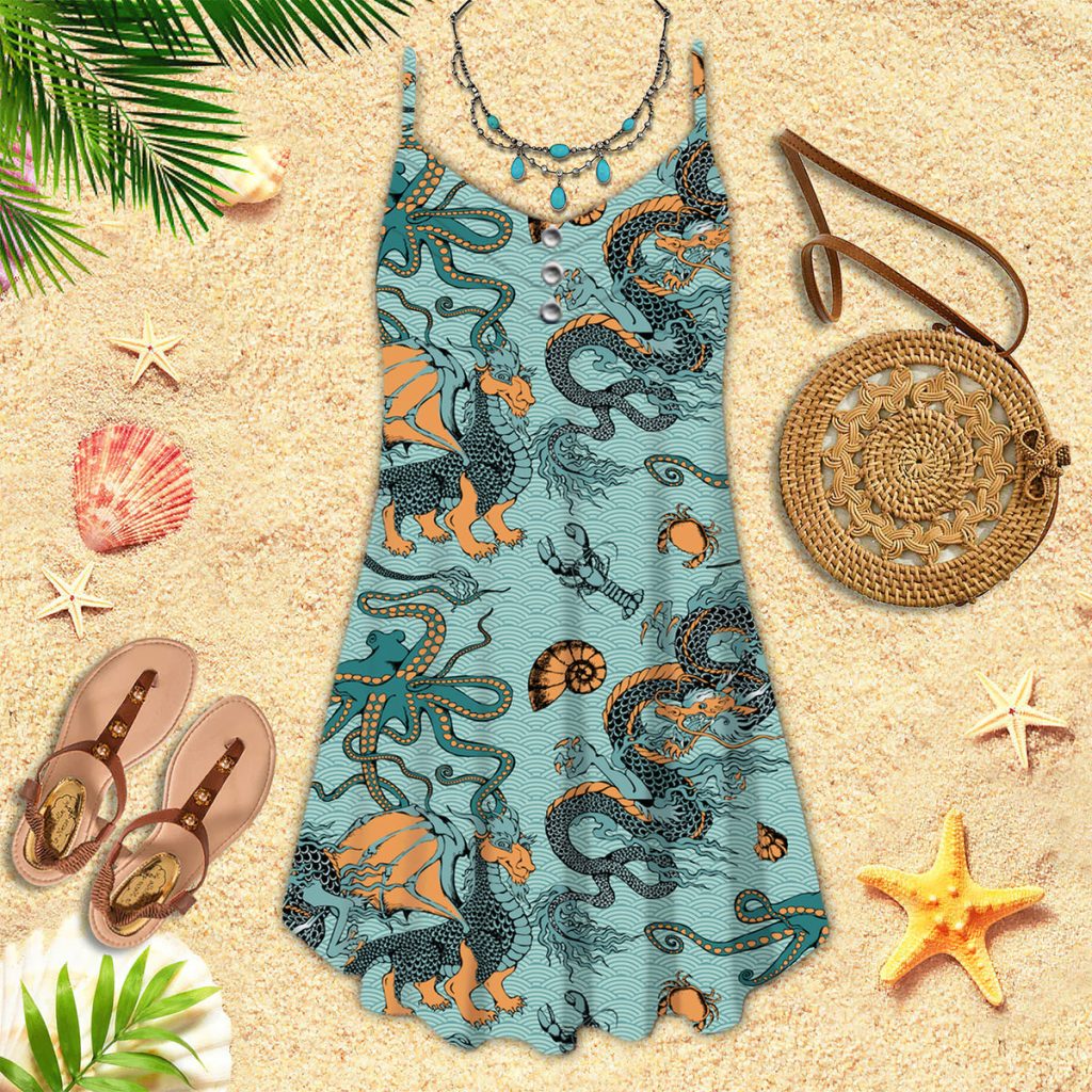 Dragon Fish Octopus Spaghetti Strap Summer Dress | SD1715