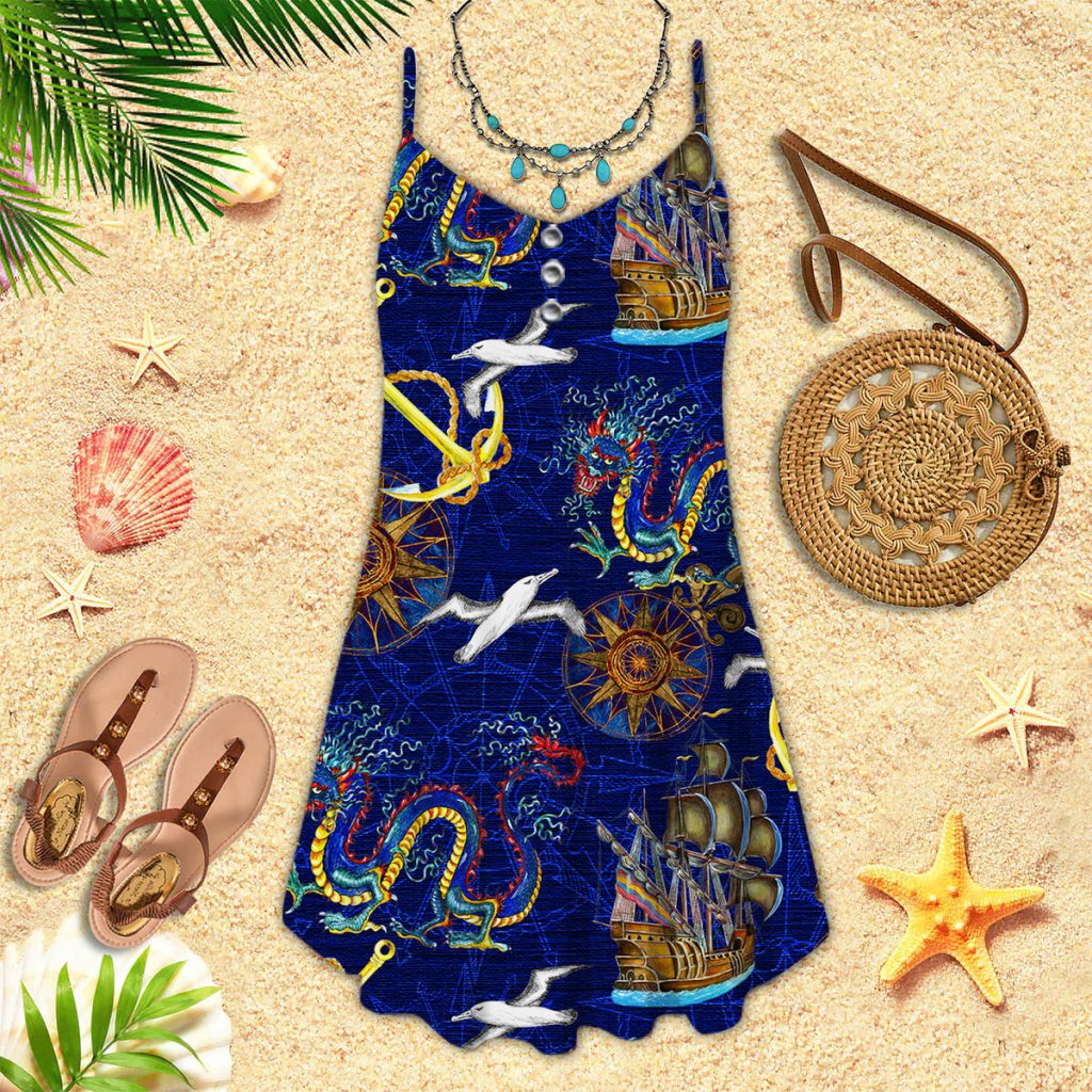Dragons Pirates Pattern Spaghetti Strap Summer Dress | SD1702