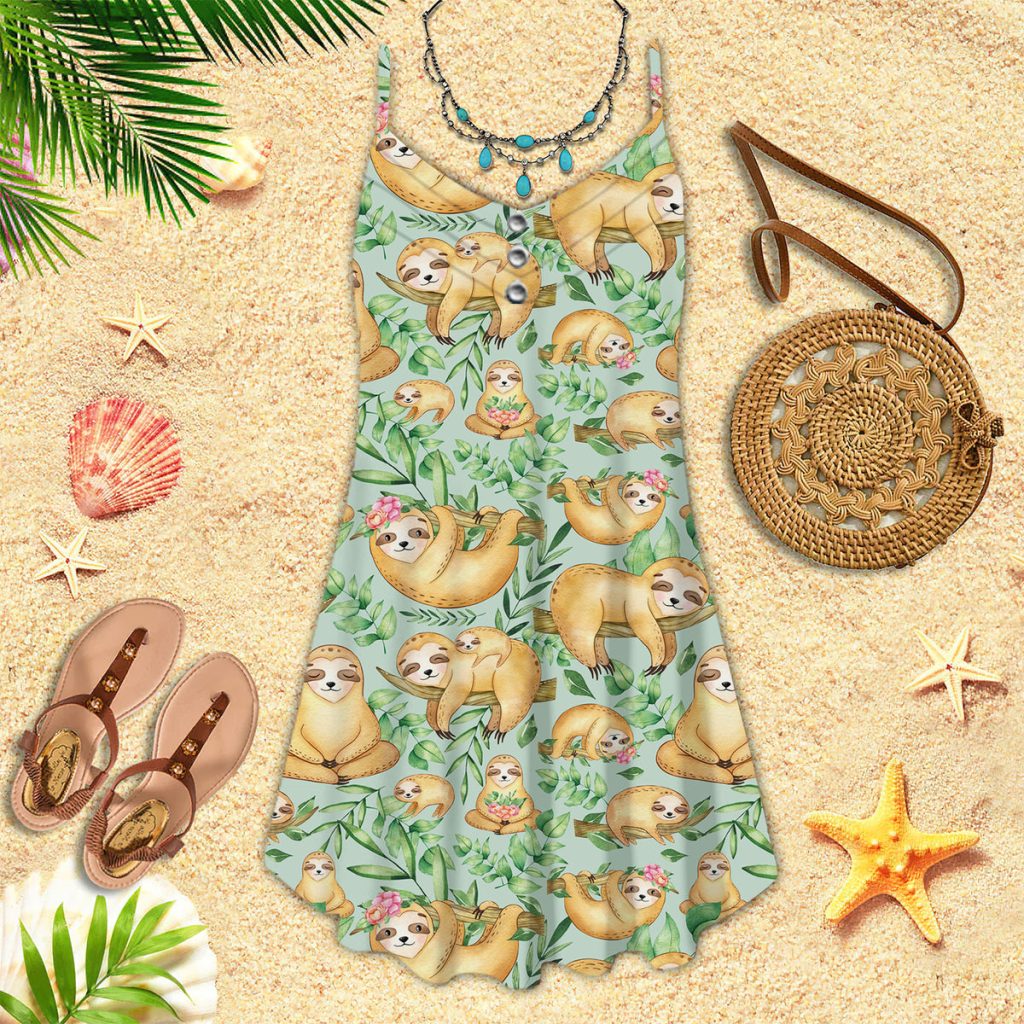 Sloth Flower Spaghetti Strap Summer Dress | SD1394